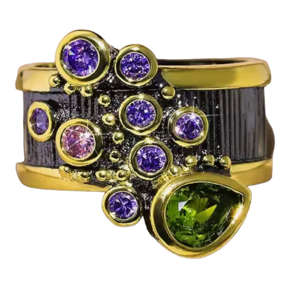 Silver Multi stone two-tone ring-NEW